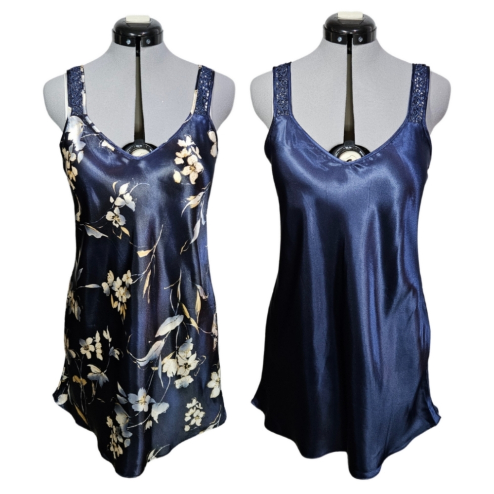 Vintage California Dynasty Women's SIZE M Romantic Satin Slip Dress Nightgown ×2